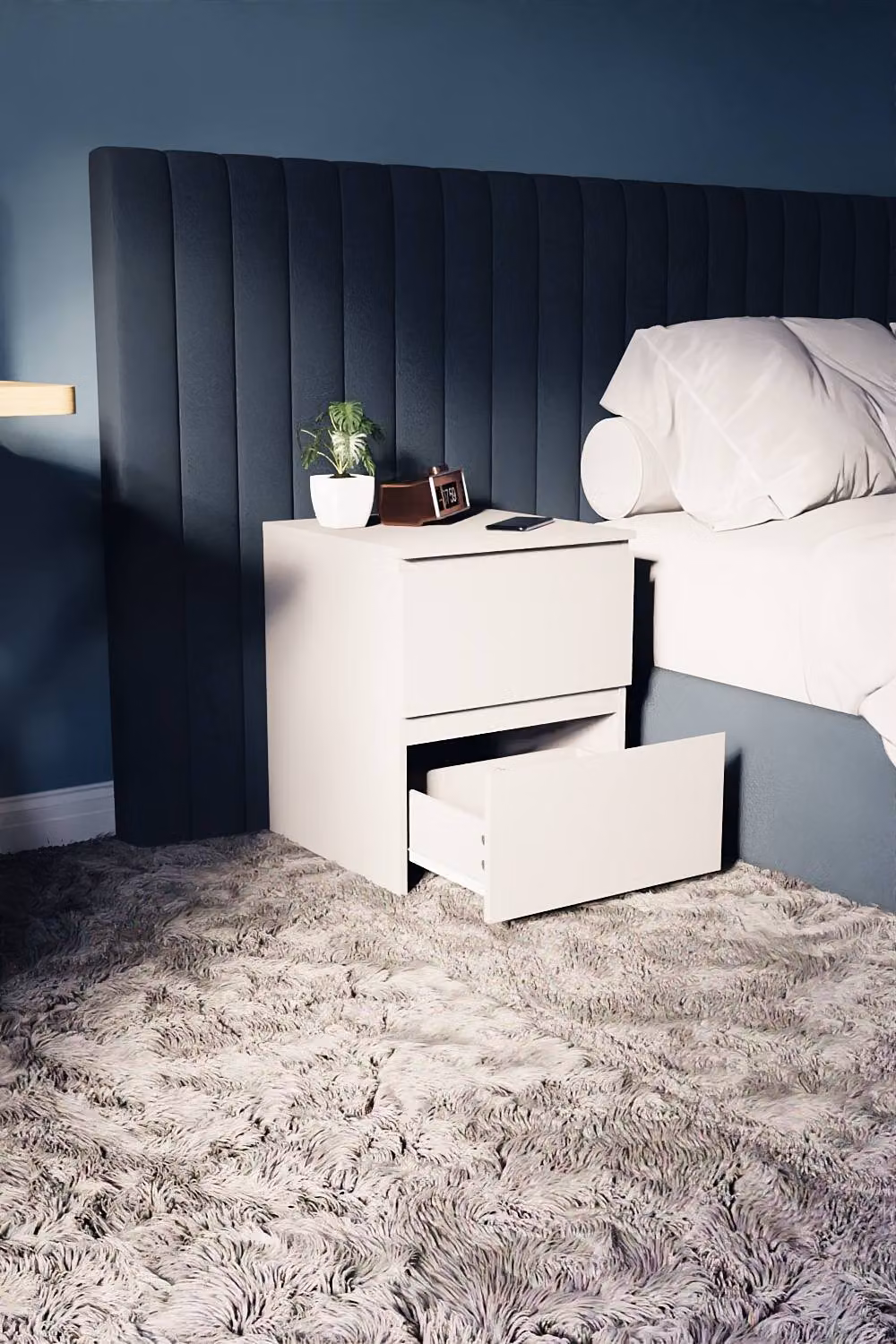 HD Designs Denver 2 Drawer Bedside Chest of Drawers in White – 4