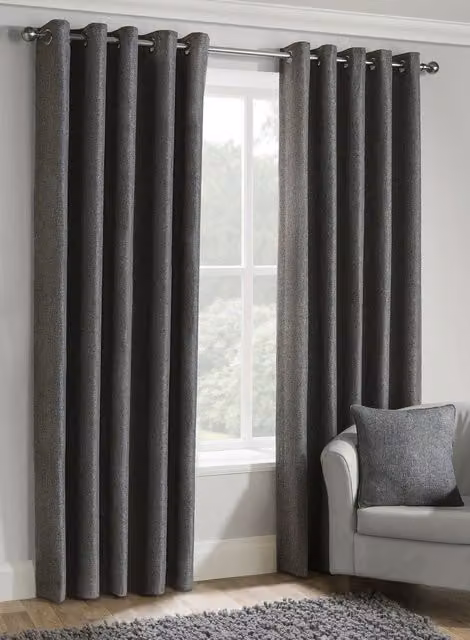 Terrys Versailles Ready Made Lined Eyelet Curtains in Charcoal Grey