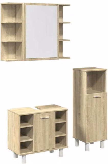 Berkfield Home 3 Piece Modern Bathroom Furniture Set in Sonoma Oak and Light Tan – 1