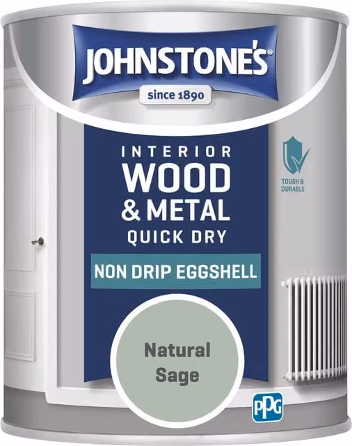 Johnstone's Quick Dry Eggshell Wood and Metal Paint, Natural Sage Green, 0.75 l – 1