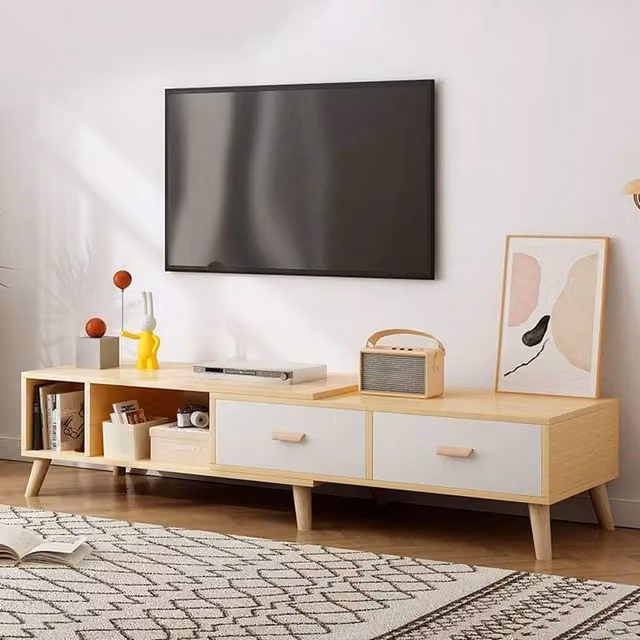 KORVIXA Scandinavian Wooden Media and TV Storage Cabinet in Beige, W/D/H: 100 x 100 x 100 cm