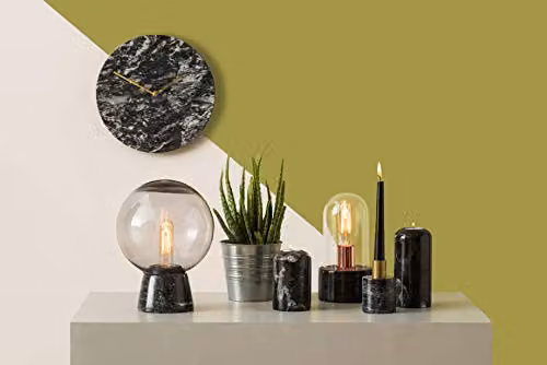 Premier Housewares Round Marble Wall Clock in Black, Gold and Grey, W/D/H: 30 x 30 x 3 cm – 3