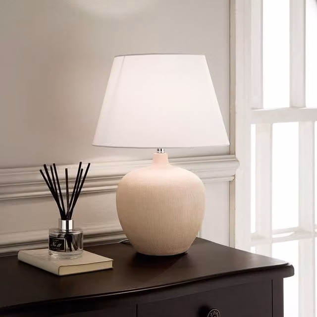 K Living Pink Ceramic Table Lamp with White Fabric Lampshade