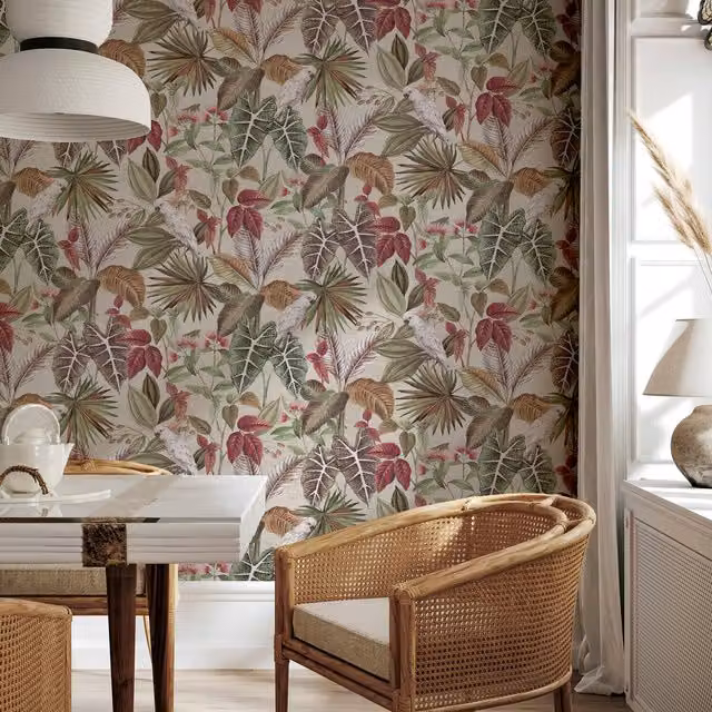 Arthouse Vintage Parrot Multicolour Botanical Vinyl Wallpaper – 1