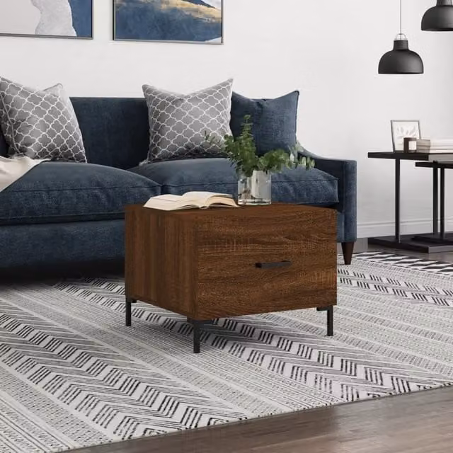 Berkfield Home Modern Square Coffee Table in Brown Oak, W/D/H: 50 x 50 x 40 cm – 1