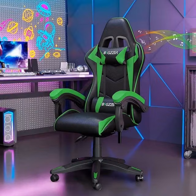 Gartistgo Bluetooth Gaming Chair in Green with Lumbar Support, Headrest and Armrests – 1