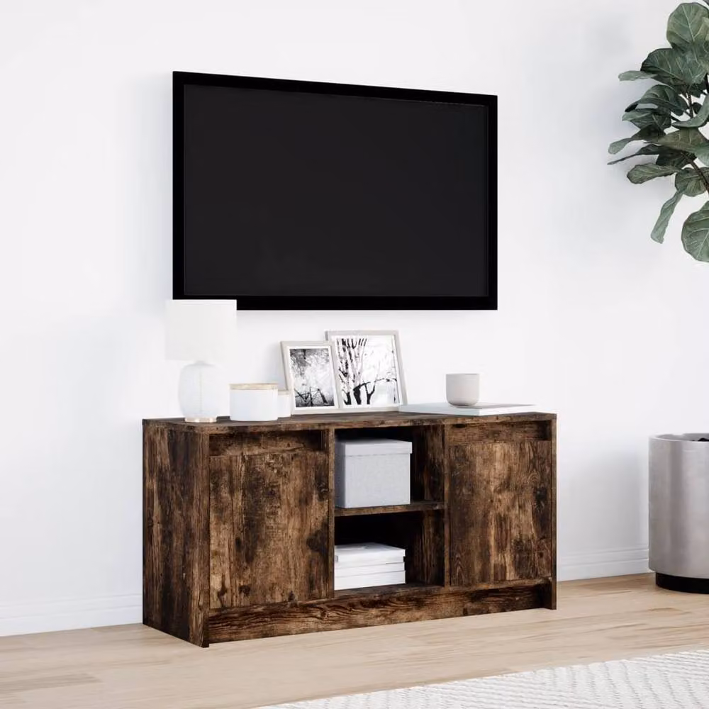 Berkfield Home TV Cabinet with LED in Smoked Oak Brown, W/D/H: 100 x 34 x 50 cm – 4