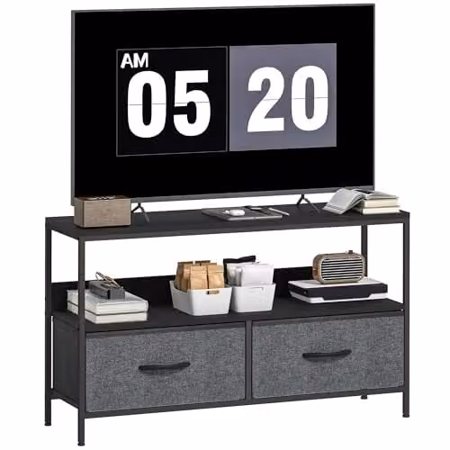 HOMCOM Industrial Black Metal TV Cabinet for Living Room or Bedroom – 1