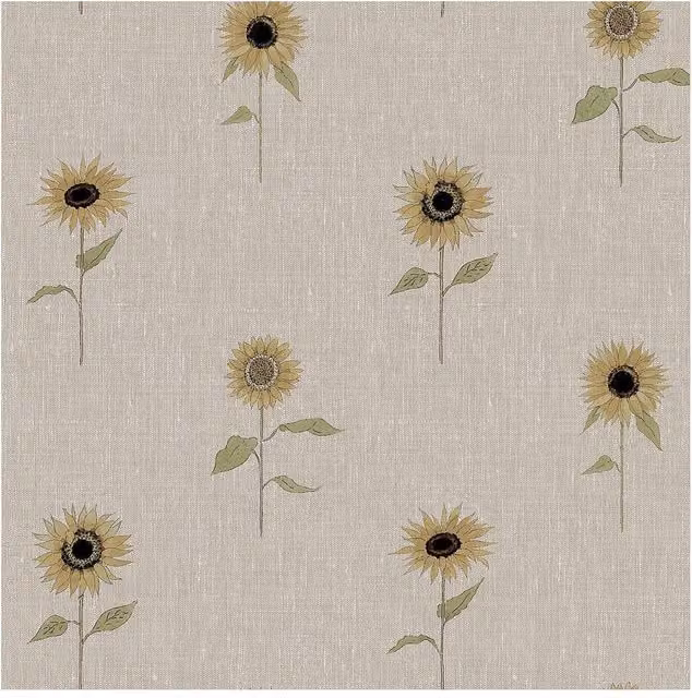 Sophie Allport Sunflowers Woven Wicker Floral Wallpaper in Beige and Yellow, Width: 52 cm