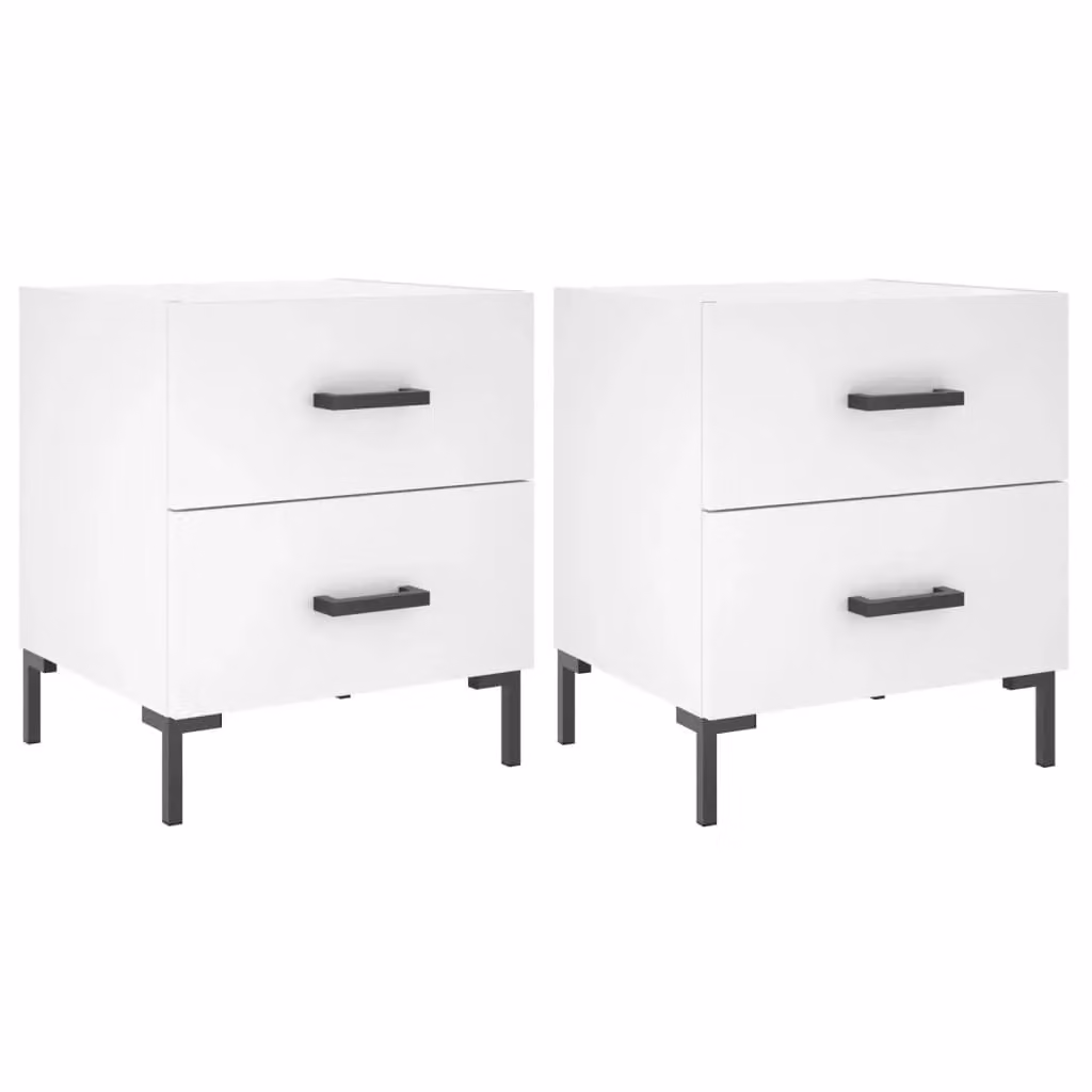 Berkfield Home Set of 2 White Modern Bedside Cabinets, W/D/H: 40 x 35 x 47.5 cm