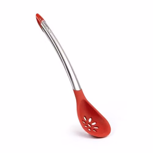 Cuisipro Red Silicone and Stainless Steel Oval Skimmer with Hanging Loop, W/D/H: 32 x 22 x 22 cm