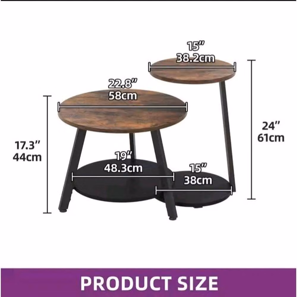 KORVIXA 2-Piece Round Nesting Coffee Table Set in Brown Wood – 2