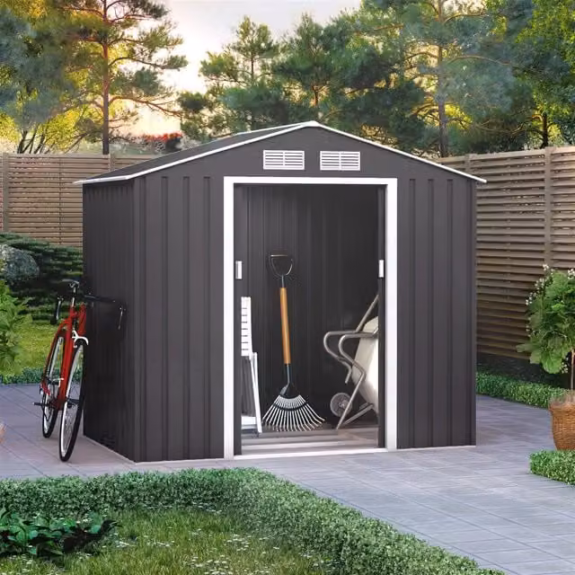 BillyOh Ranger Apex Metal Shed with Foundation Kit in Grey/Anthracite, W: 195 cm, D: 117 cm
