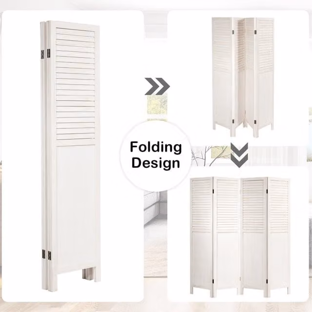 Costway White Wooden Room Divider Screen in Shabby Chic Style – 1