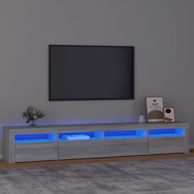 Berkfield Home Modern TV Cabinet with Integrated LED Lights in Grey Sonoma, W: 240 cm, D: 40 cm, H: 40 cm