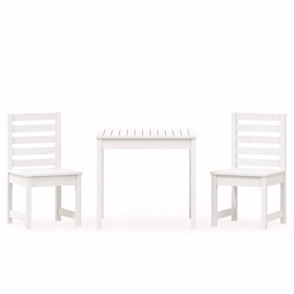 Berkfield Home 3 Piece Classic Garden Bistro Set in White Solid Pine Wood – 2