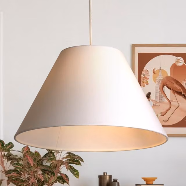 Lighting Collection White TC Coolie Fabric Lamp Shade, Diameter: 38 cm