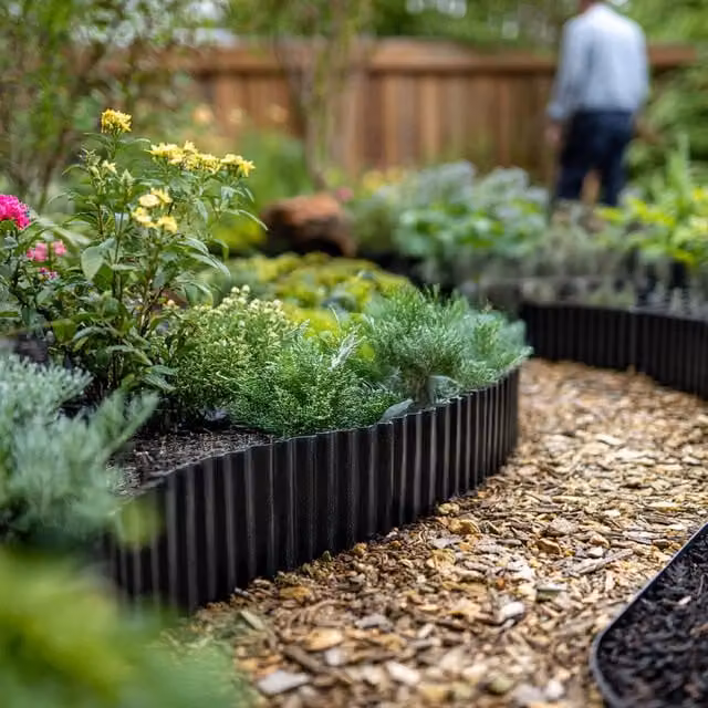 Nicoman Black Galvanised Steel Wavy Lawn Edging, 12m