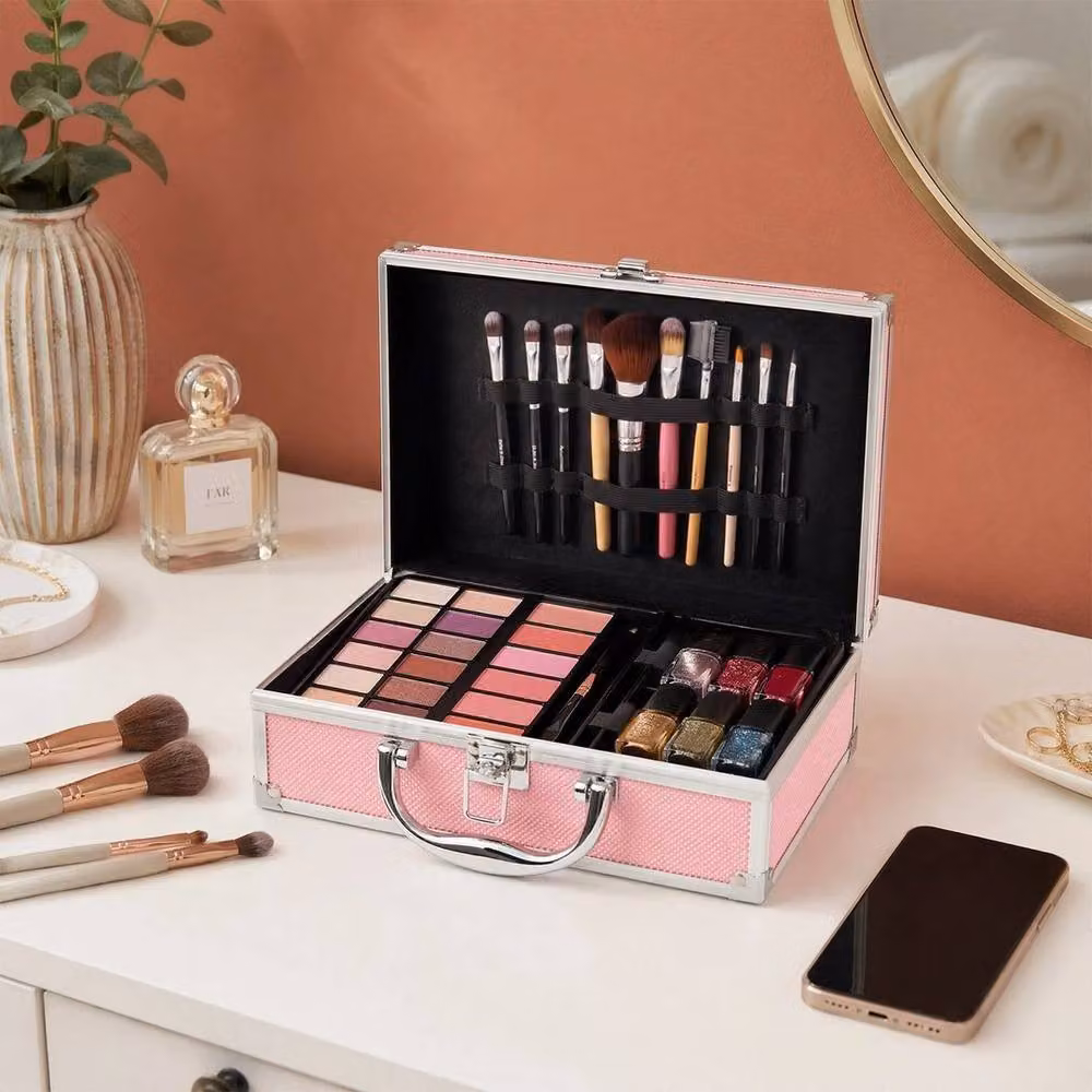 EONLION Pink Metal Lockable Makeup Train Case with Handle – 4