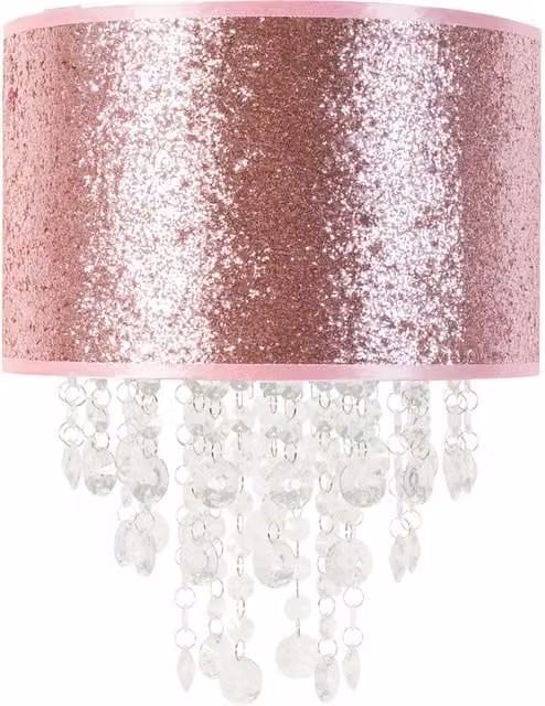 ValueLights Bonita Pink Glitter with Droplets Easy Fit Cylinder Lamp Shade and LED Bulb