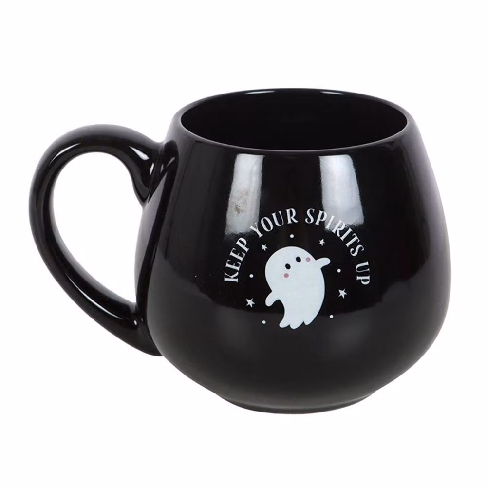 Uniqueful Keep Your Spirits Up Rounded Ghost Ceramic Mug in Black, 550ml – 3