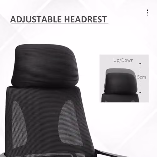 Vinsetto Black Mesh and Fabric Ergonomic Executive Office Chair with Headrest and 360 Degree Swivel – 6