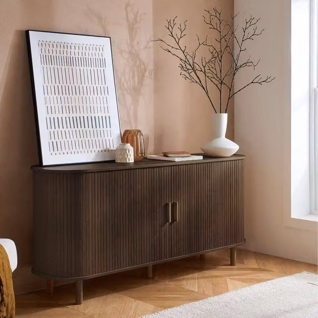 Birlea Axel 2 Door Fluted Sideboard with Ribbed Curved Design in Walnut