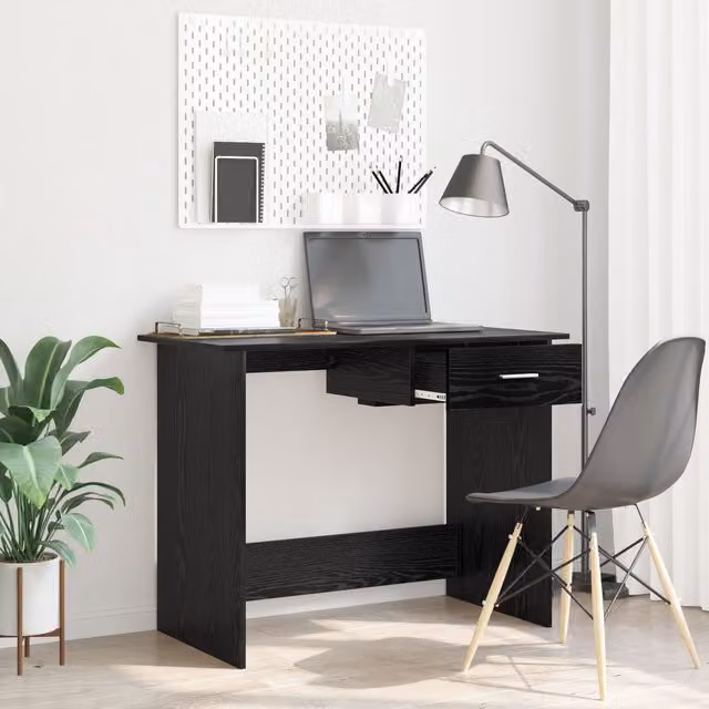 Berkfield Black Oak Writing Desk with Drawer, W: 100 cm, D: 50 cm, H: 76 cm – 1