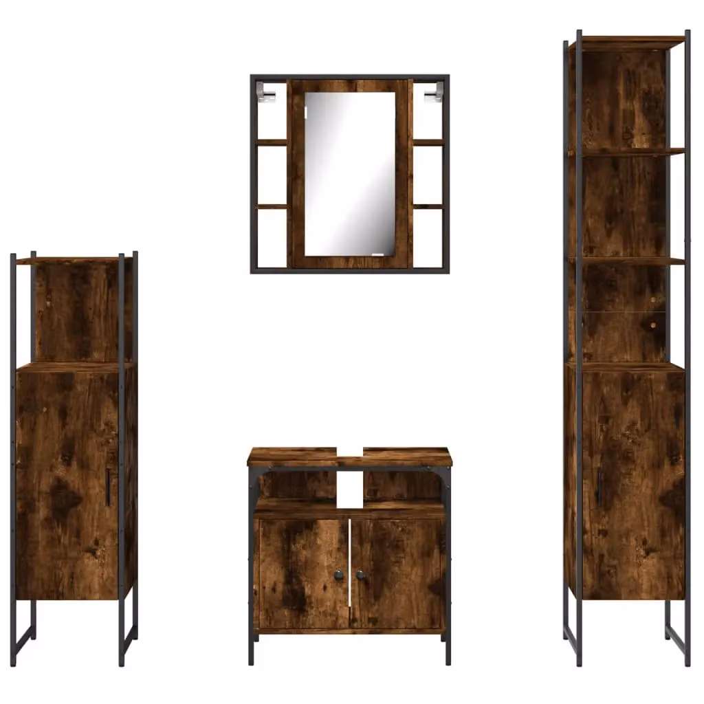 Berkfield Home 4 Piece Smoked Oak Bathroom Cabinet Set in Brown – 3