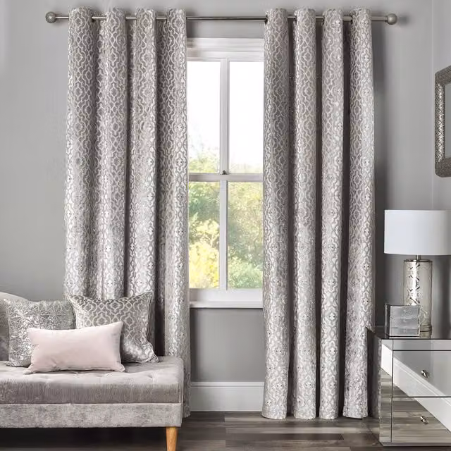 Divante Halo Blackout Velvet Lined Curtain with Eyelets, Silver Animal Graphic, Height: 183 cm