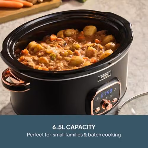 Cooks Professional Digital Slow Cooker 6.5L with Glass Lid and Dishwasher Safe Ceramic Bowl, Black and Rose Gold – 3
