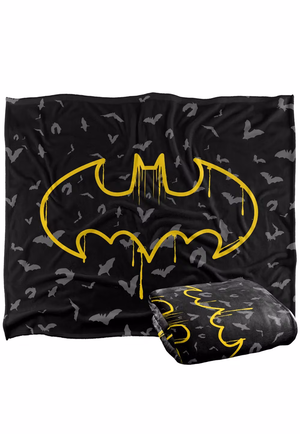 DC Comics Batman Drip Symbol Fleece Blanket in White and Black, W: 152 cm, D: 127 cm – 1