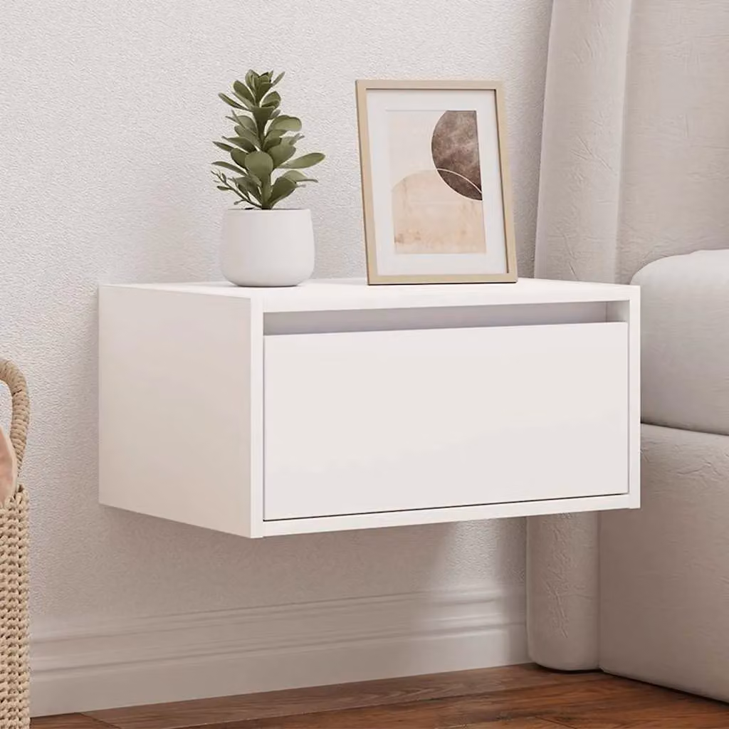 Berkfield Home Wall-mounted Bedside Cabinet with Integrated LED Lights in White Glossy Finish – 2