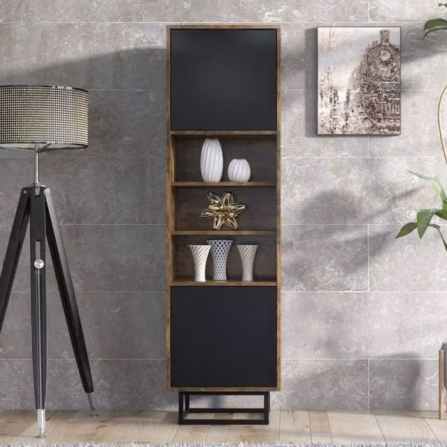 Mex Furniture LTD Harmony Loft Industrial Display Cabinet in Black and Rustic Multicolour, H 175 cm x W 50 cm x D 35 cm – 1