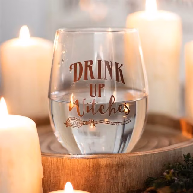 KDMK Drink Up Witches Stemless Glass Tumbler, Brown, 500 ml
