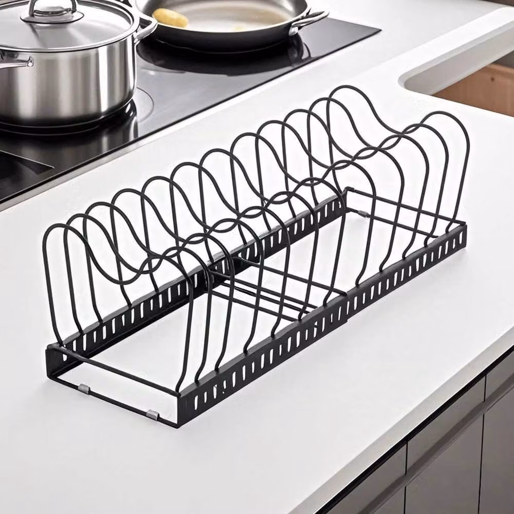 KORVIXA 12 Tier Pot Pan and Saucepan Lid Storage Rack Holder in Black, W/D/H: 100 x 100 x 100 cm – 4