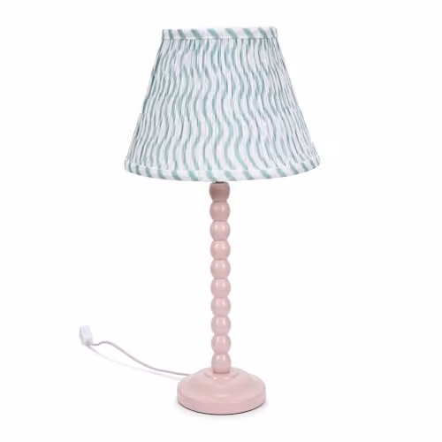 ValueLights Rose Pink Bobbin Stem Table Lamp with Green Arrow Pleated Fabric Shade and Included Bulb