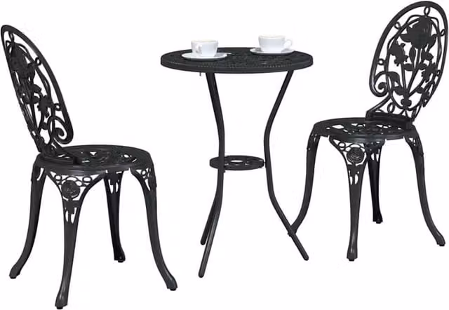Berkfield Home Classic 3 Piece Garden Bistro Set in Matt Black Cast Aluminium