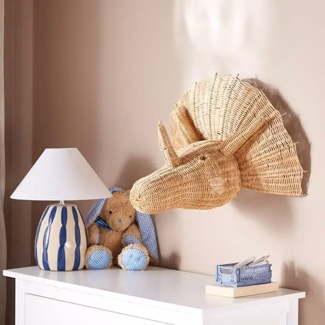 Wyld and Coco Rattan Triceratops Wall Decor for Kids Room, Beige, W/D/H: 44 x 40 x 63 cm