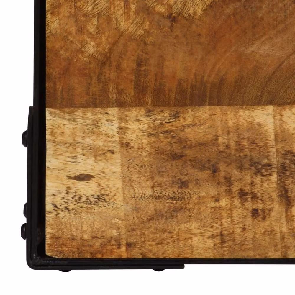 Berkfield Home Beautiful Rectangular Coffee Table in Brown and Black, Solid Rough Mango Wood and Steel – 4
