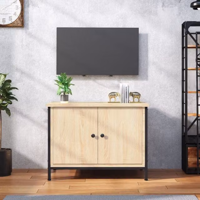 Berkfield Home TV Cabinet with Doors in Sonoma Oak and Brown, W/D/H: 60 x 35 x 45 cm