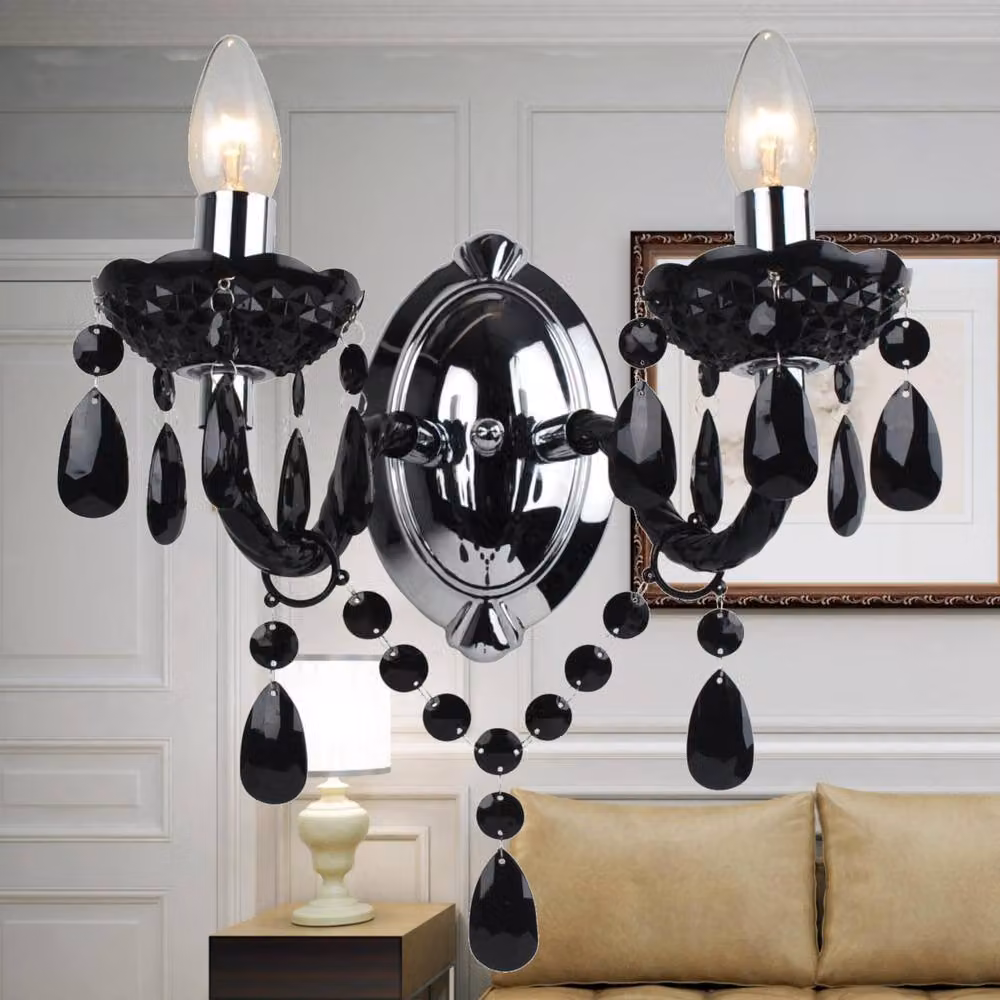 First Choice Lighting Marie Therese Style Wall Light Set of 2, Black and Chrome – 5