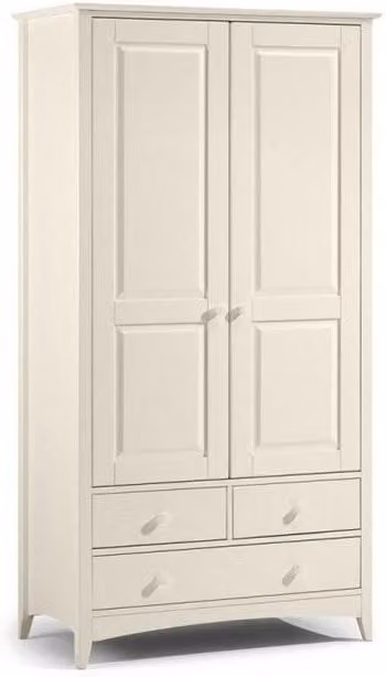 Ashfield White Lacquered Pine Combination Wardrobe with Hinged Doors and Drawers