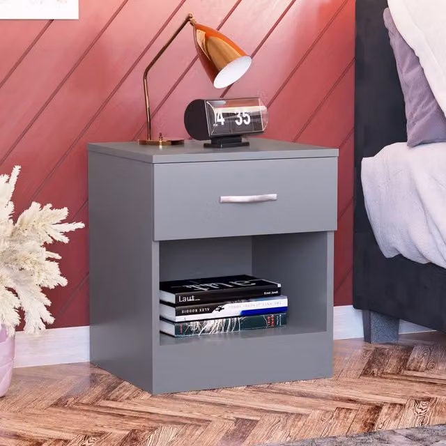 HD Designs Riano 1 Drawer Bedside Cabinet in Grey