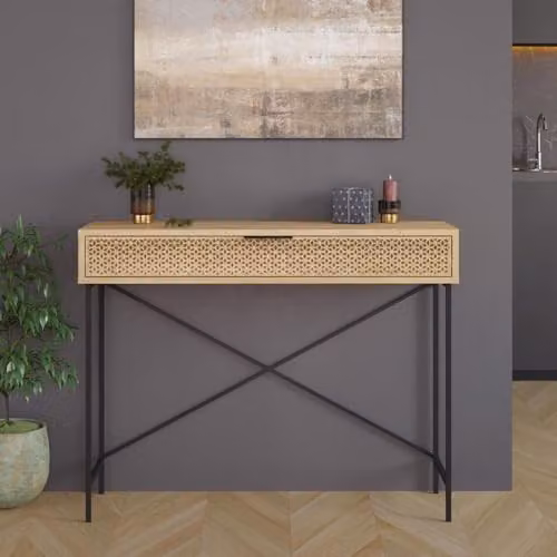 FWStyle Sapphire Oak Console Table with 1 Drawer and Black Metal Frame, W/D/H: 110 x 36 x 110 cm – 2