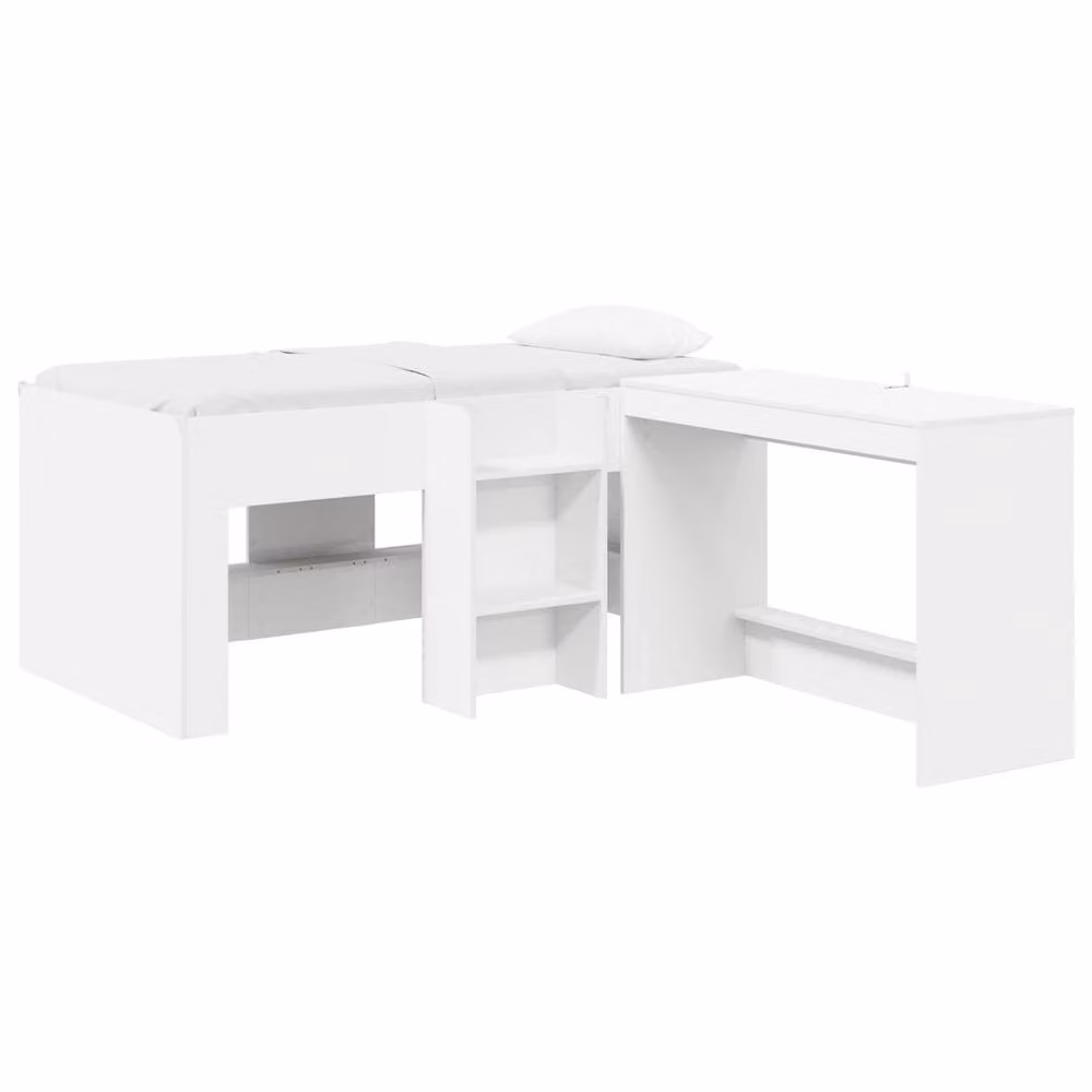 Berkfield Home Kids High Bed Frame with Desk and Stairs in White Engineered Wood – 2