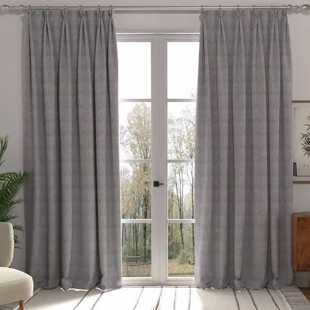 Terrys Manhattan Made to Measure Blackout Fabric Panel Curtain in Blue and Grey Graphic Design