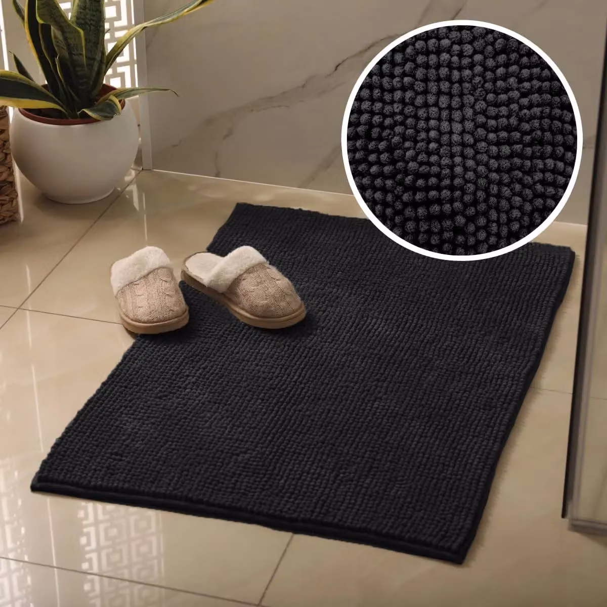 Allure Bath Fashions Chenille Bobble Microfibre Bath Mat, Black, W: 60 cm, D: 90 cm – 2