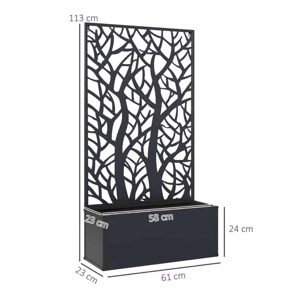 STILVORA Black Metal Raised Planter with Trellis for Ornamental or Vegetable Gardens, W/D/H: 113 x 30 x 23 cm – 3