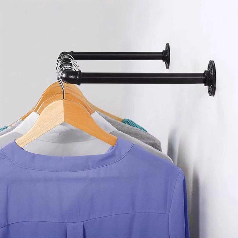 KORVIXA Industrial Metal Pipe Clothing Rack in Matt Black, Width: 61 cm – 5